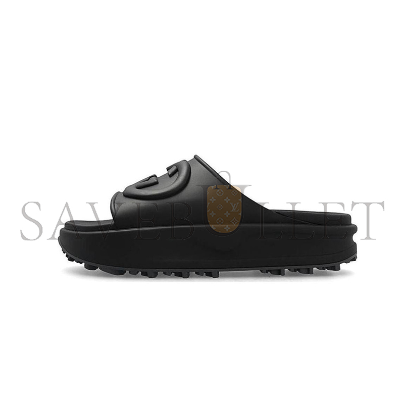 GUCCI INTERLOCKING G SLIDE SANDAL BLACK RUBBER 692380